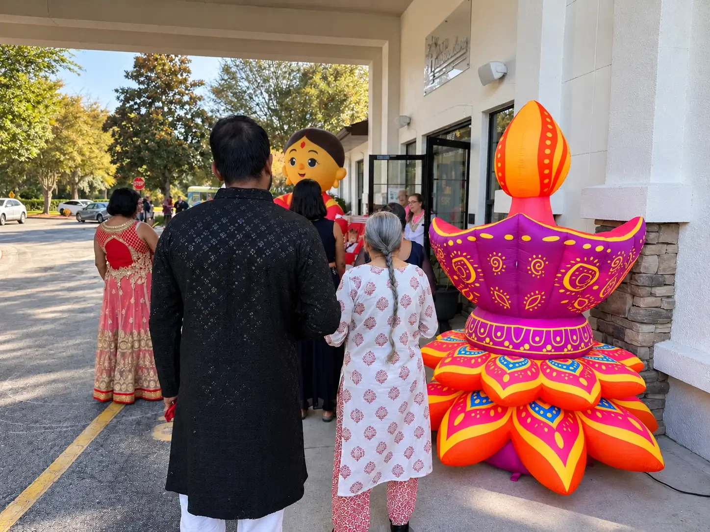 Colorful Diwali Festival Entrance Queue.webp