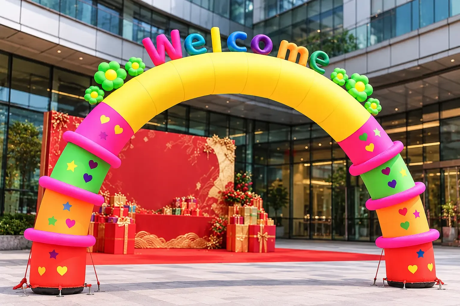 Colorful Welcome Arch at Modern Plaza.webp