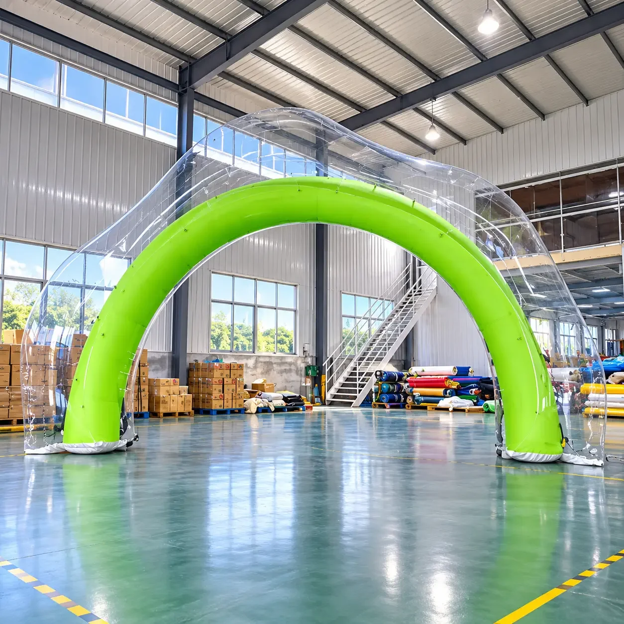 Lime Green Inflatable Arch in Warehouse.webp
