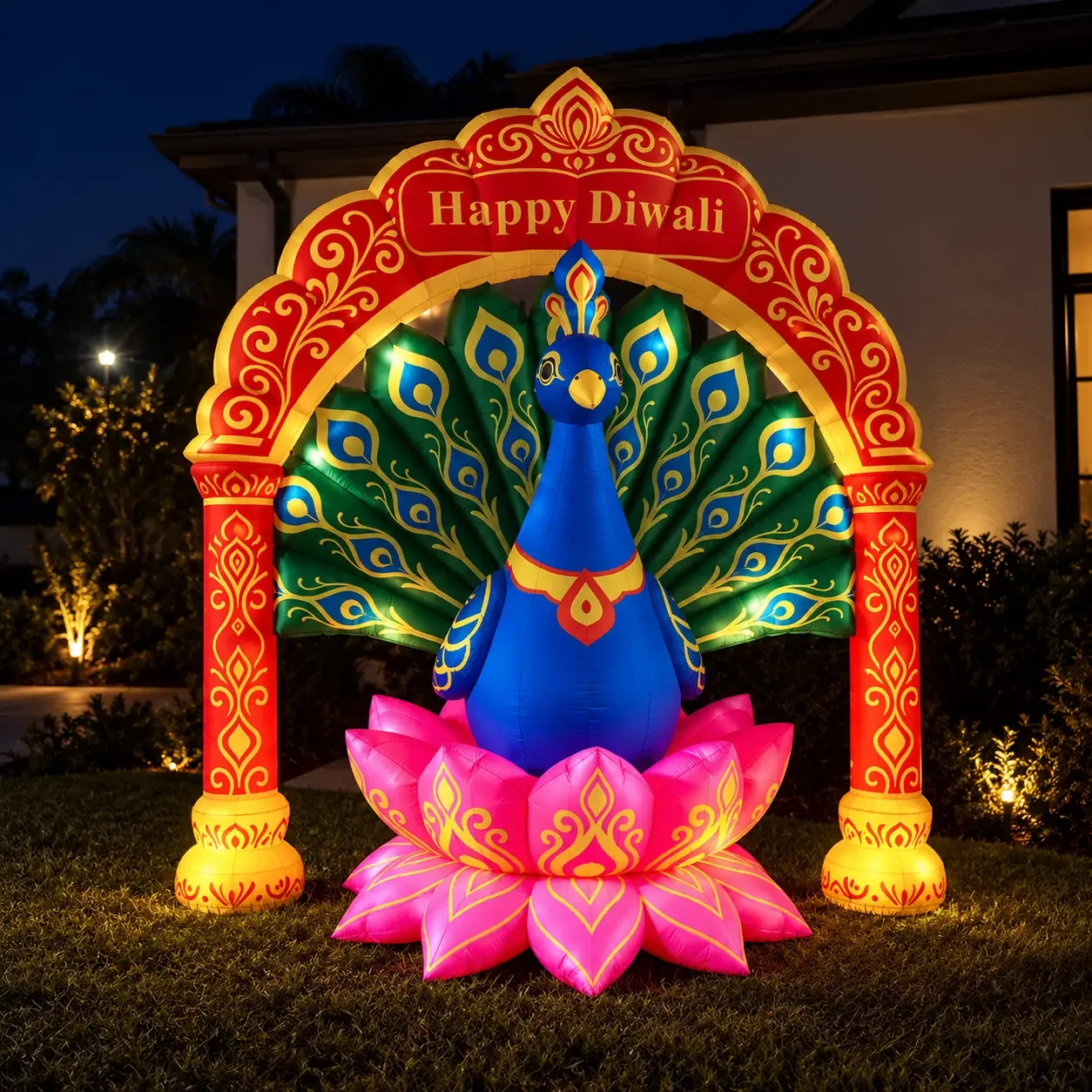 Illuminated Happy Diwali Peacock Display.webp
