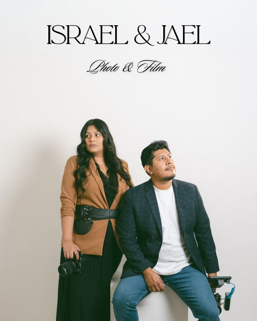 Cover art for 'Israel & Jael: Photo & Film' featuring a woman holding a camera and a man seated with a camera mounted on equipment, both against a plain background.