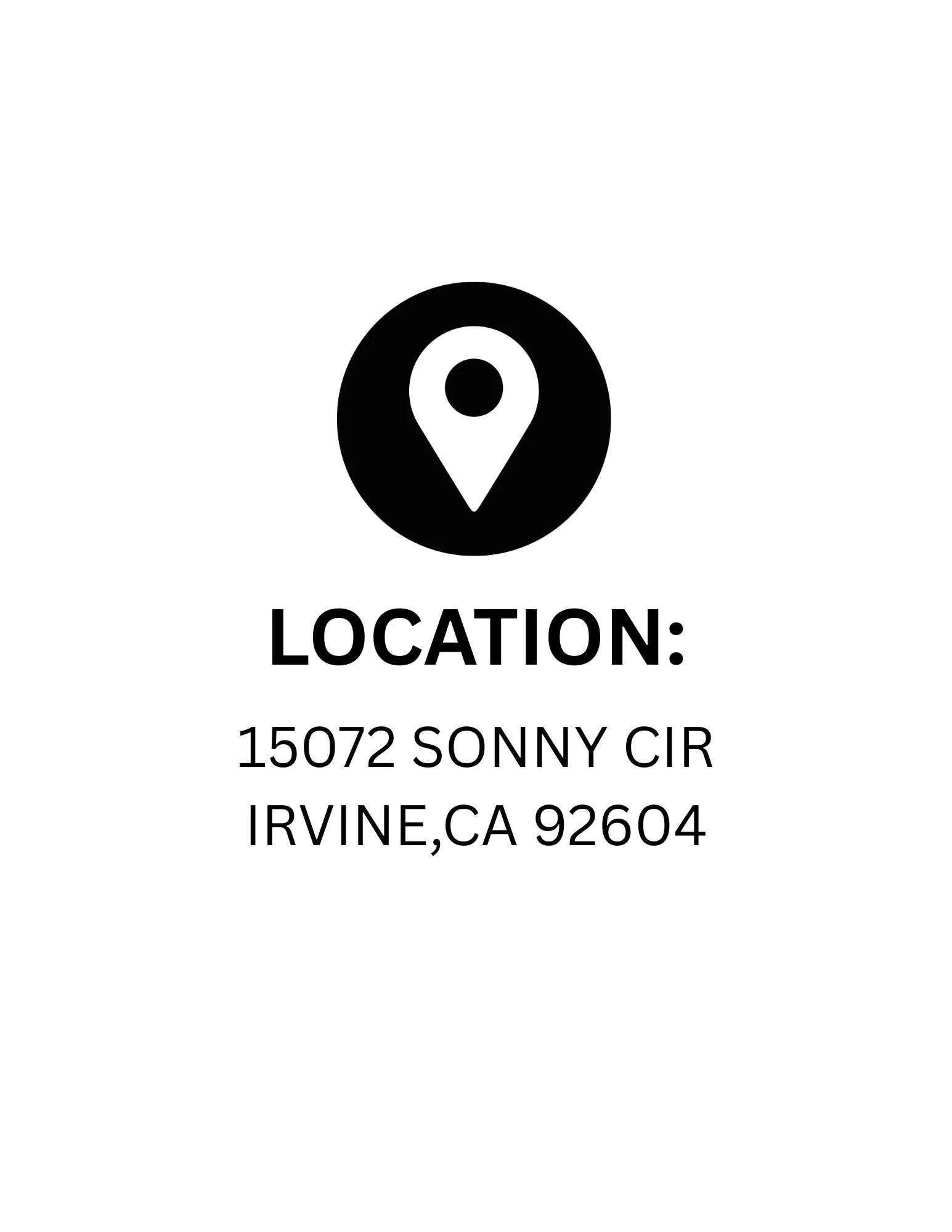 Map icon with address: 15072 Sonny Cir, Irvine, CA 92604