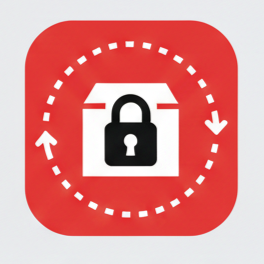 A red app icon with a black lock in the center and white circular arrows around it, indicating security or unlocking.