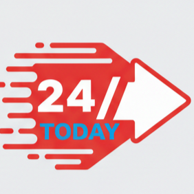 A graphic with a red arrow and white streaks, displaying '24/ TODAY' in white and blue text.