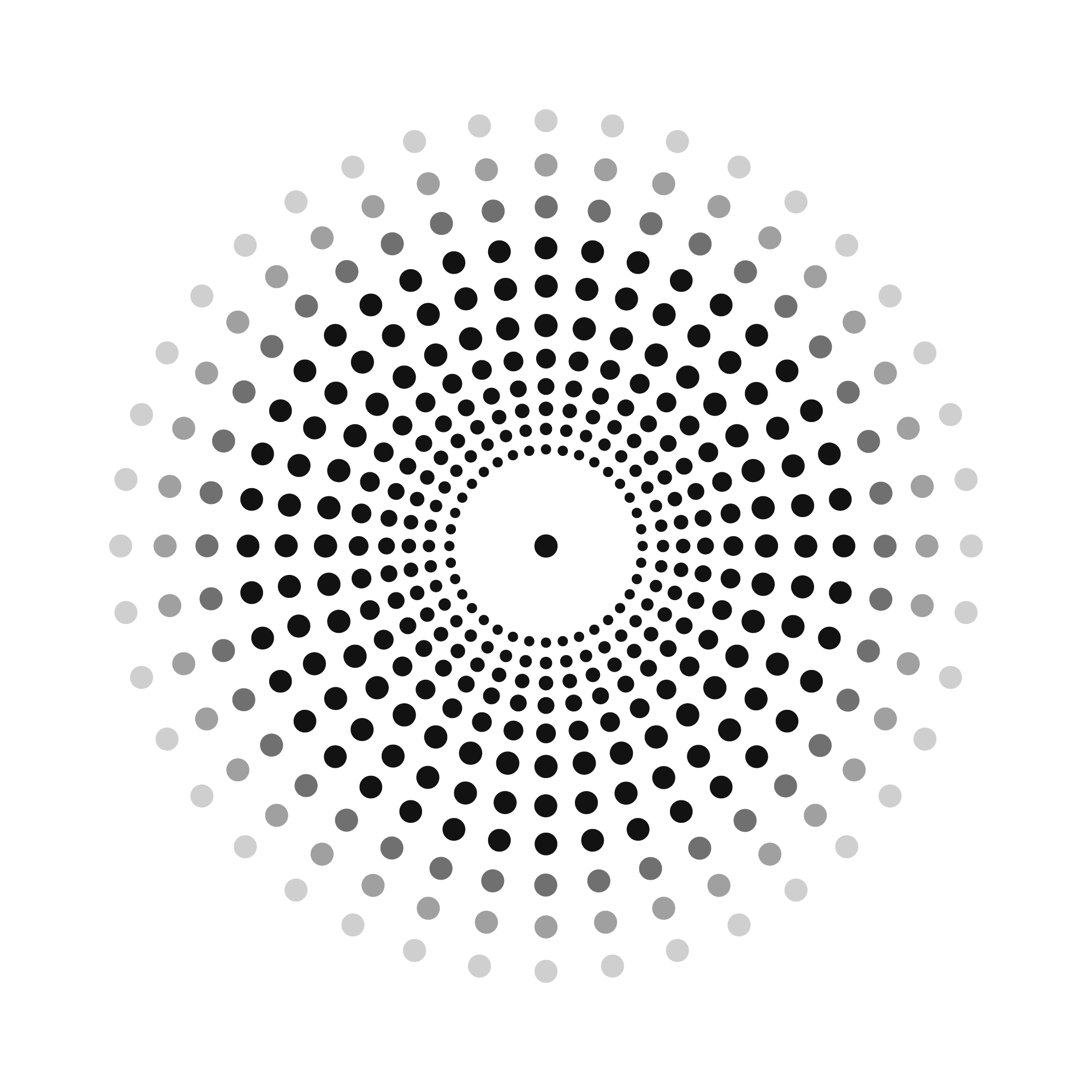 Black background with a pattern of small dots arranged in a circular, radial design.