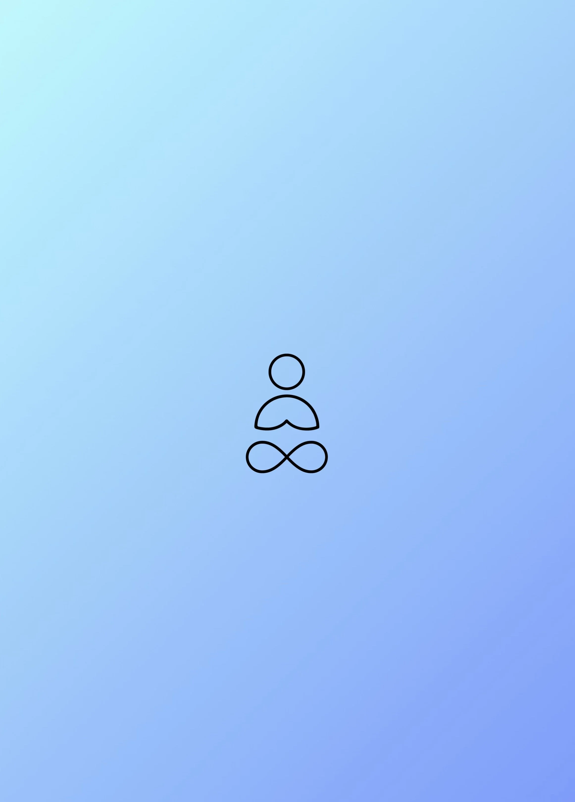 Symbol of the Loop meditation. Minimalist illustration of a person sitting cross-legged, with a blue gradient background.