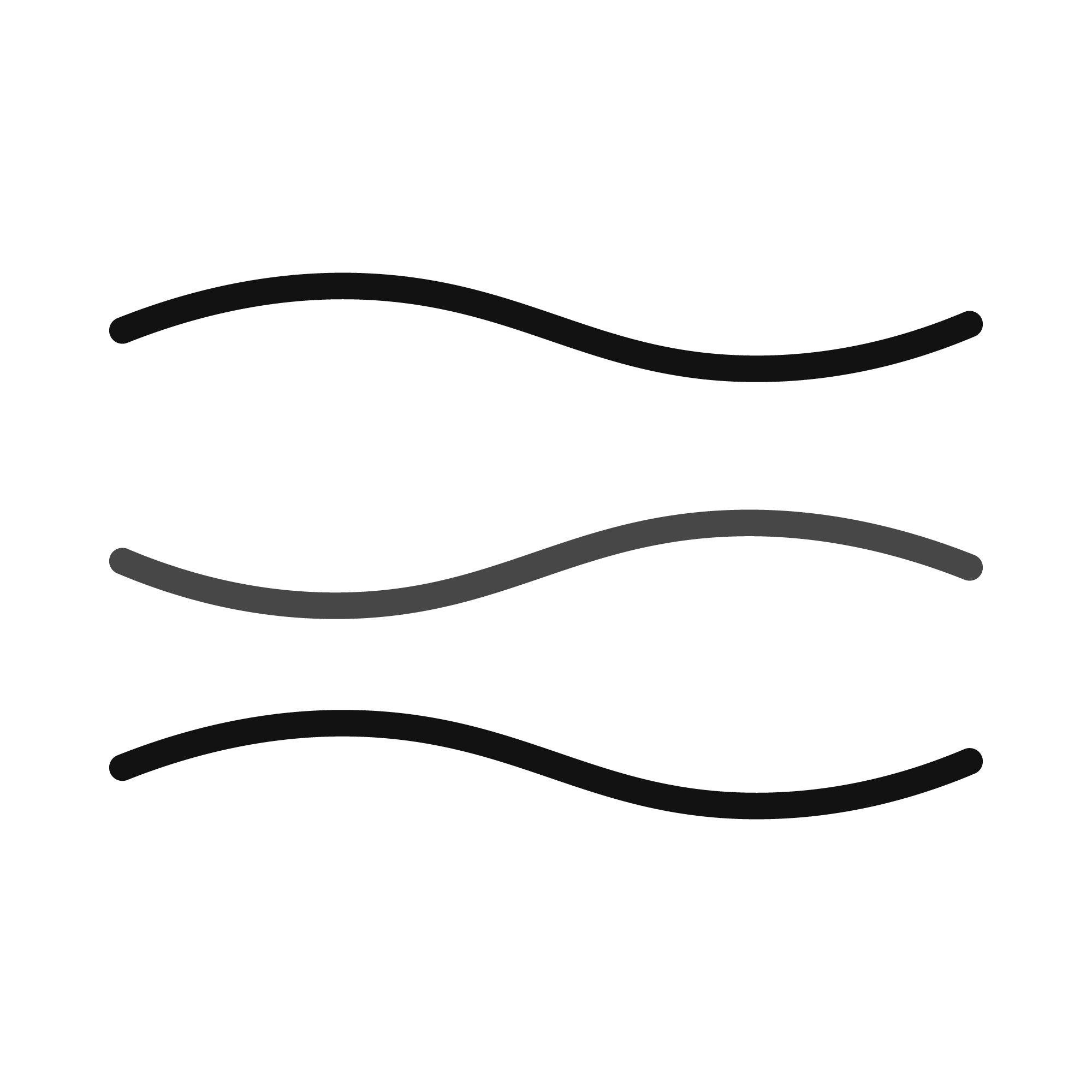 Three horizontal wavy lines on a black background, with the middle line being lighter gray.