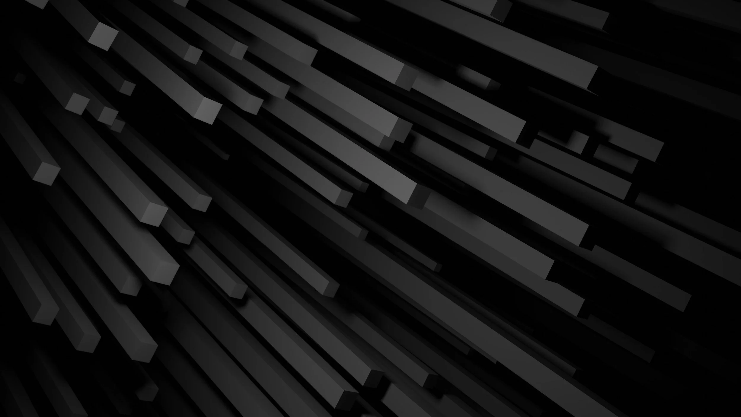Abstract black and gray 3D geometric pattern with rectangular rods aligned in various directions.