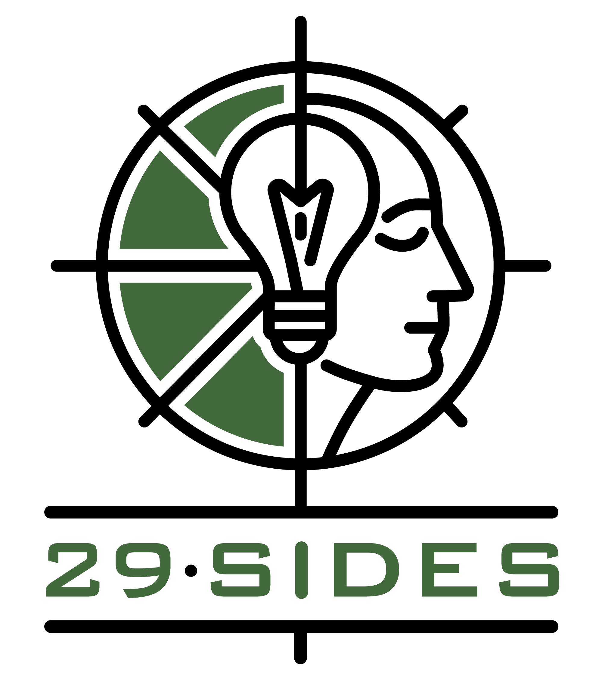 Logo with a circular design divided into 29 segments and the text '29 SIDES' below it.