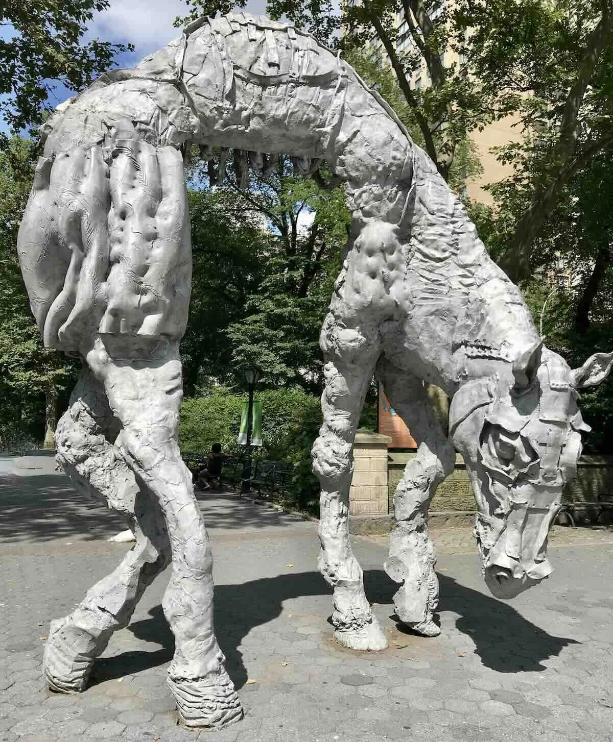 Jean-Marie Appriou's aluminum horse sculpture at the entrance to Central Park, Grand Army Plaza, NYC