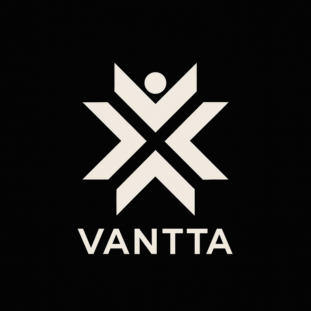 Black background with a white abstract logo and the word 'VANTTA' underneath.
