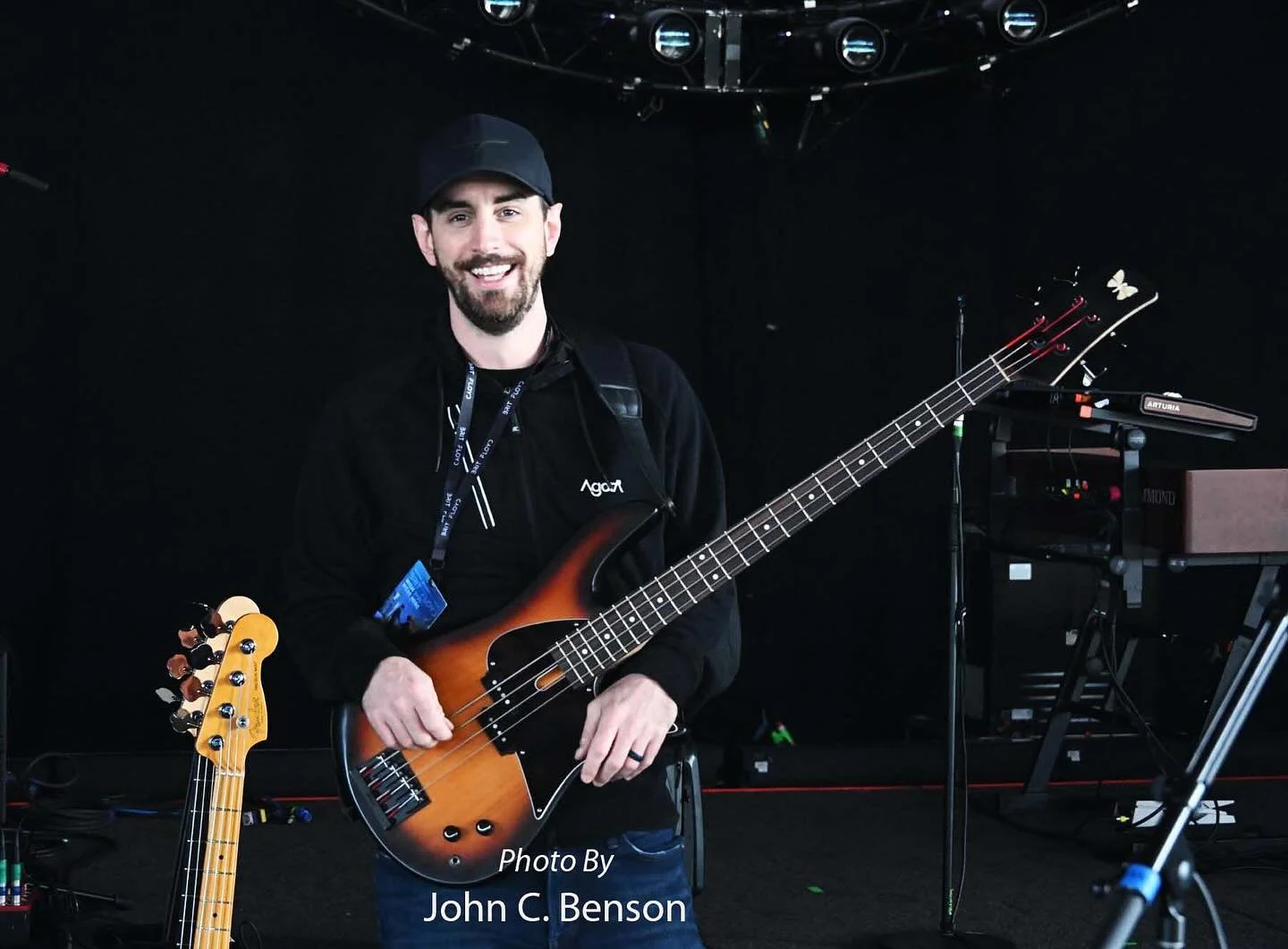 Our photographer friend John Benson asked to get a shot with me and this bass. When I play it in the show, you can usually only see the silhouette!