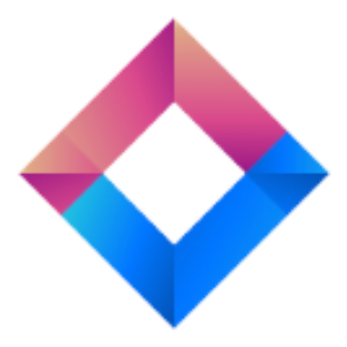 A geometric logo consisting of intersecting diamond shapes in pink, purple, and blue colors with a white background.