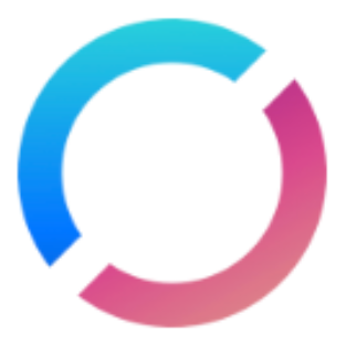 A colorful, abstract circular design with gradient shades of blue, green, pink, and purple.