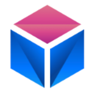 A 3D geometric cube with a pink top face and blue sides.