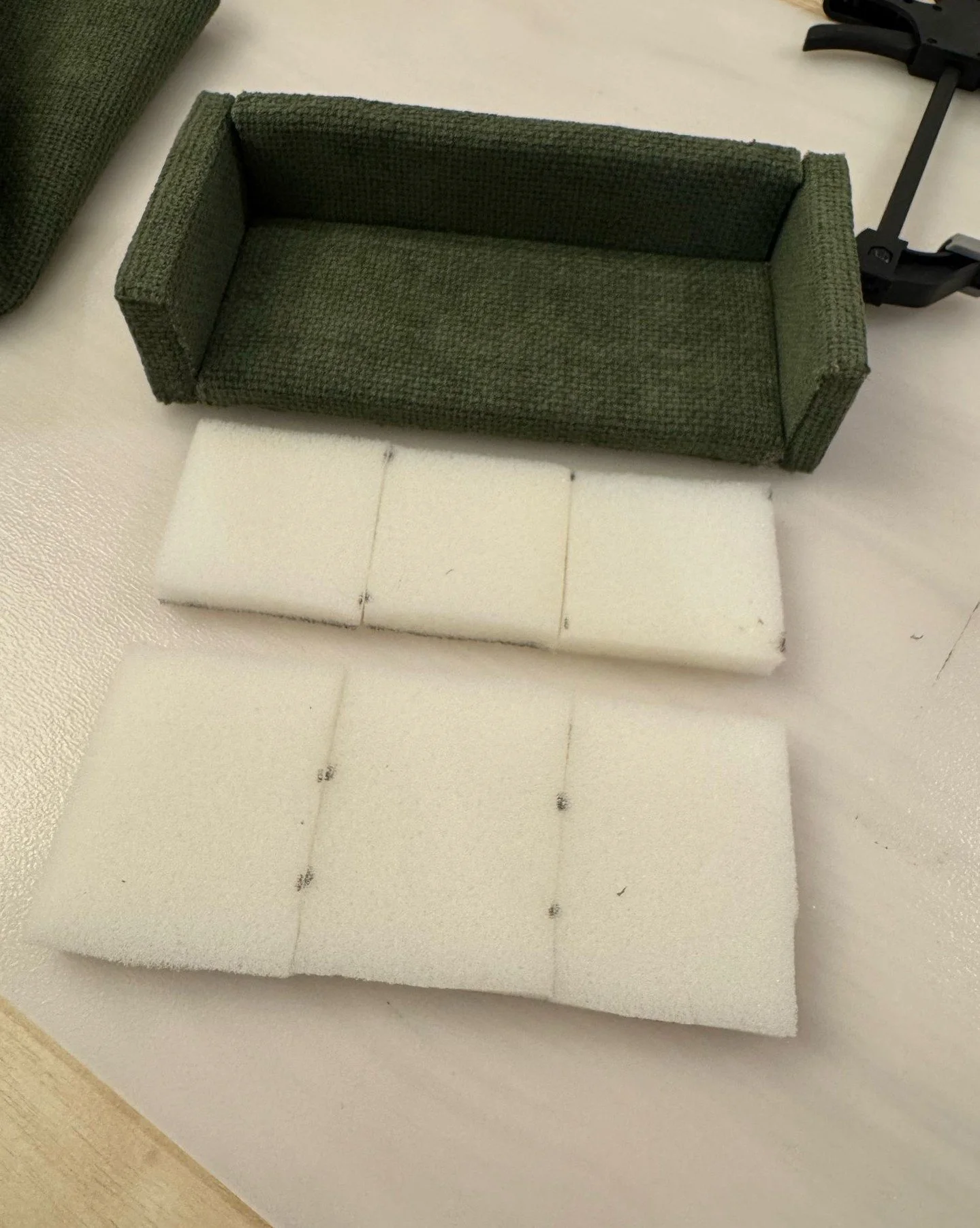 Cushions cut, frame built, and fabrics picked&mdash;this tiny sofa is coming together one cozy detail at a time 🛋️🧵✨
Can&rsquo;t wait to style it in Bart&rsquo;s Barn!
#MiniatureSofa #WorkInProgressWednesday #ModernFarmhouseMiniatures #MadeInMini #