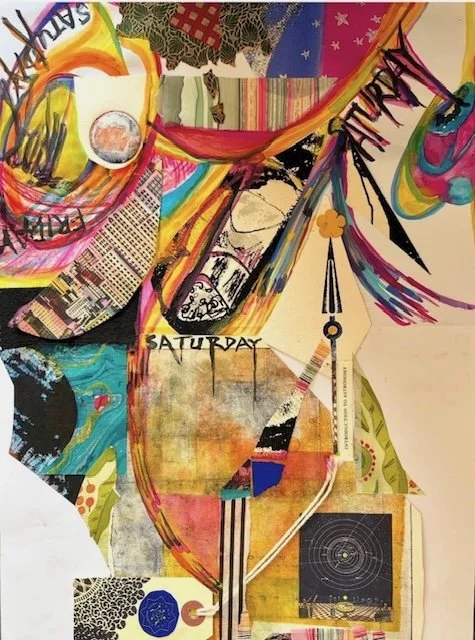 "Journey to Joy"
16" x 12", Abstract collage and watercolor, $850