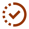 A minimalistic checkmark icon inside a circle, with a brown outline and checkmark, on a transparent background.