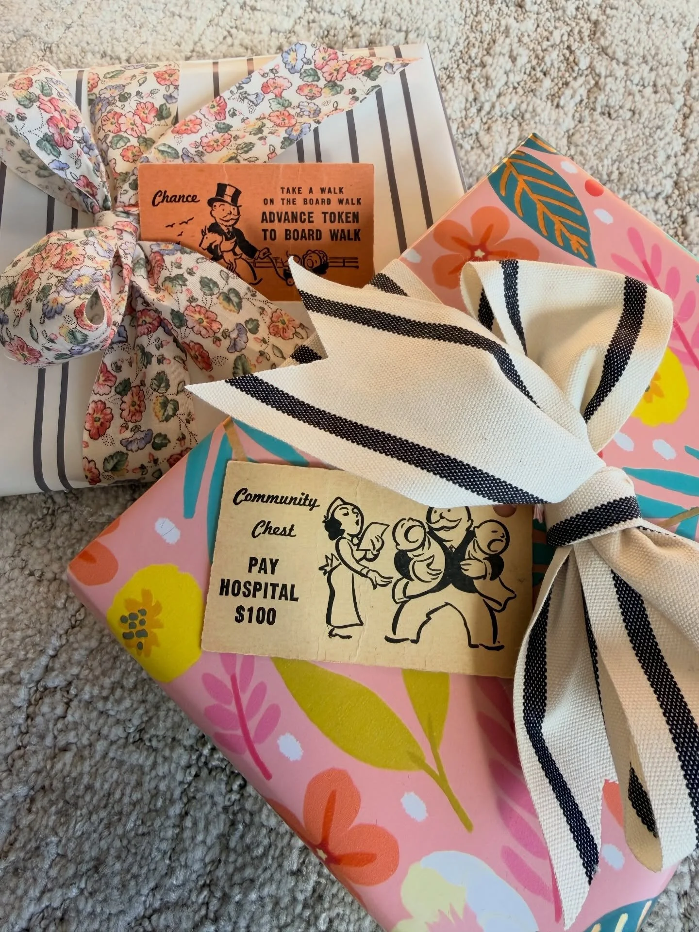 There&rsquo;s something so sweet about wrapping a gift, not rushed, but slow and intentional. Care put into the smallest details, like the vintage Monopoly cards I found at a local shop I could not pass up.

I love choosing unique wrapping paper, sof