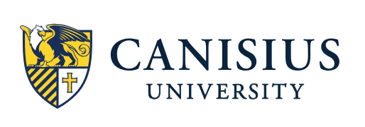 The logo of Canisius University featuring a shield with a lion and a cross, accompanied by the university's name.