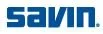 Savin logo with blue text on a white background.