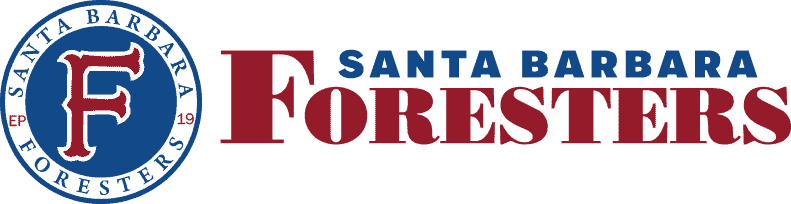 Logo of Santa Barbara Foresters baseball team with a circular emblem featuring a large letter F.