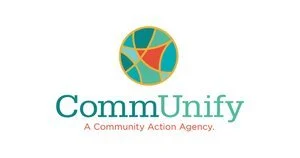 Logo of CommUnify, a community action agency, featuring a stylized globe or circular graphic with colorful segments and the text 'CommUnify' below it with the tagline 'A Community Action Agency.'