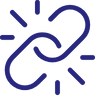 A blue abstract icon resembling interconnected loops or links.