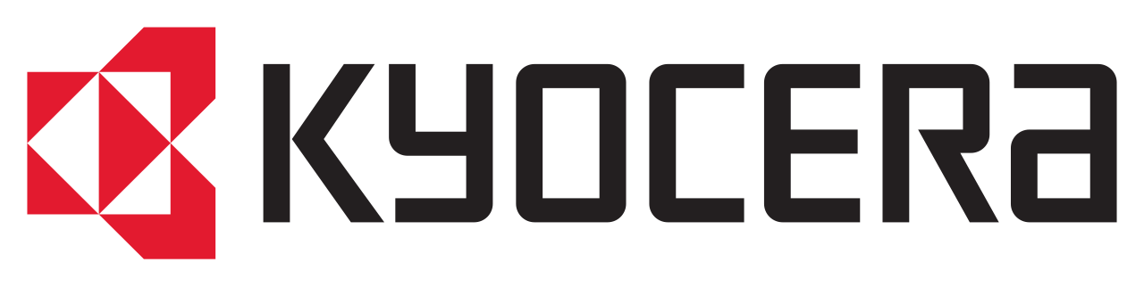 Logo with a black and red geometric symbol followed by the word 'KYOCERA' in black text.