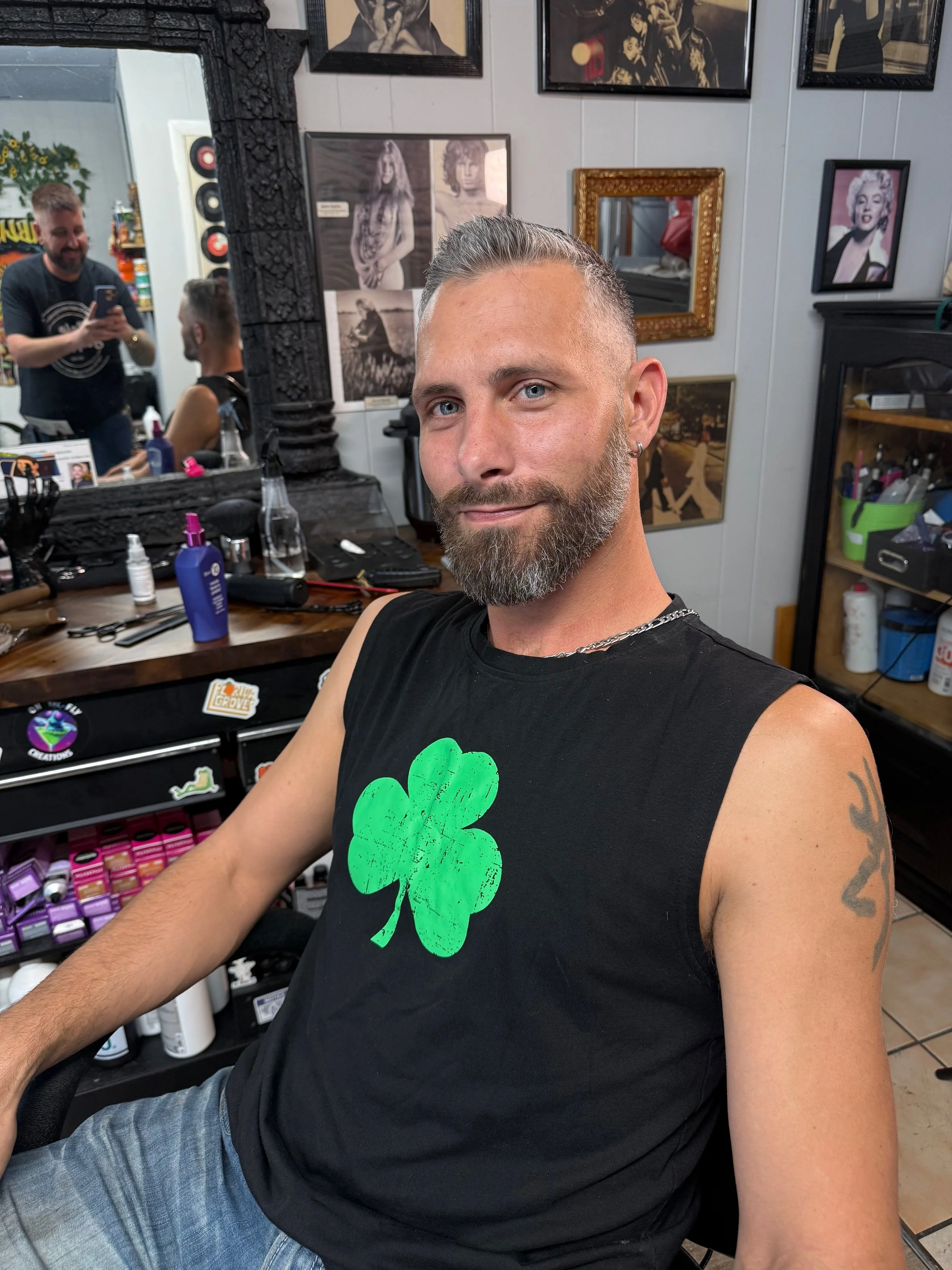 Clean men’s haircut finished inside salon chair at Snip Happens in New Port Richey