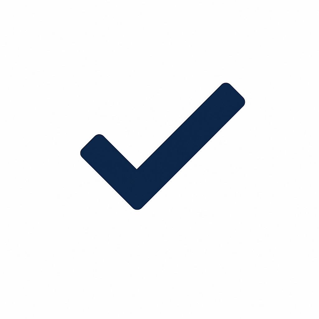 Dark blue checkmark on a white background.