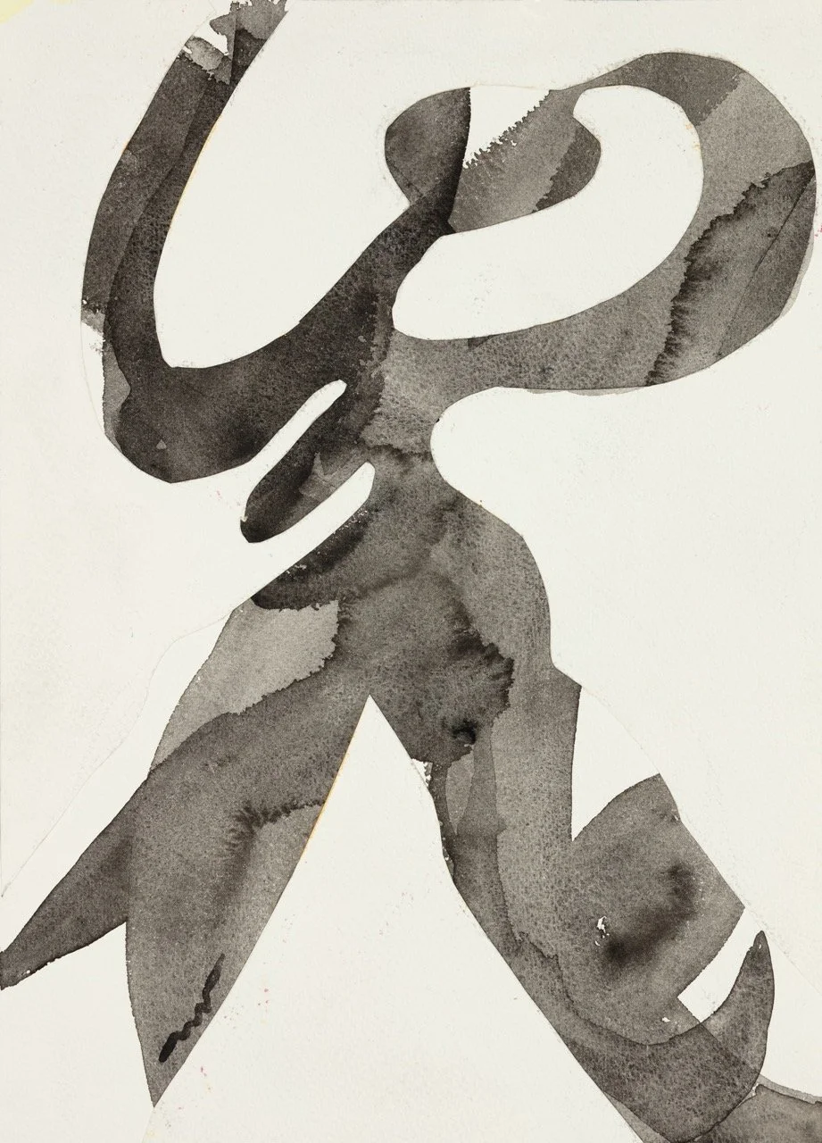 A black and white watercolor painting of a magnifying glass and a pair of scissors.