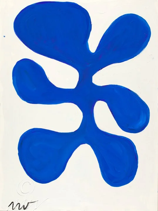Abstract blue shape with multiple rounded lobes on a white background, resembling a stylized organic form or plant.