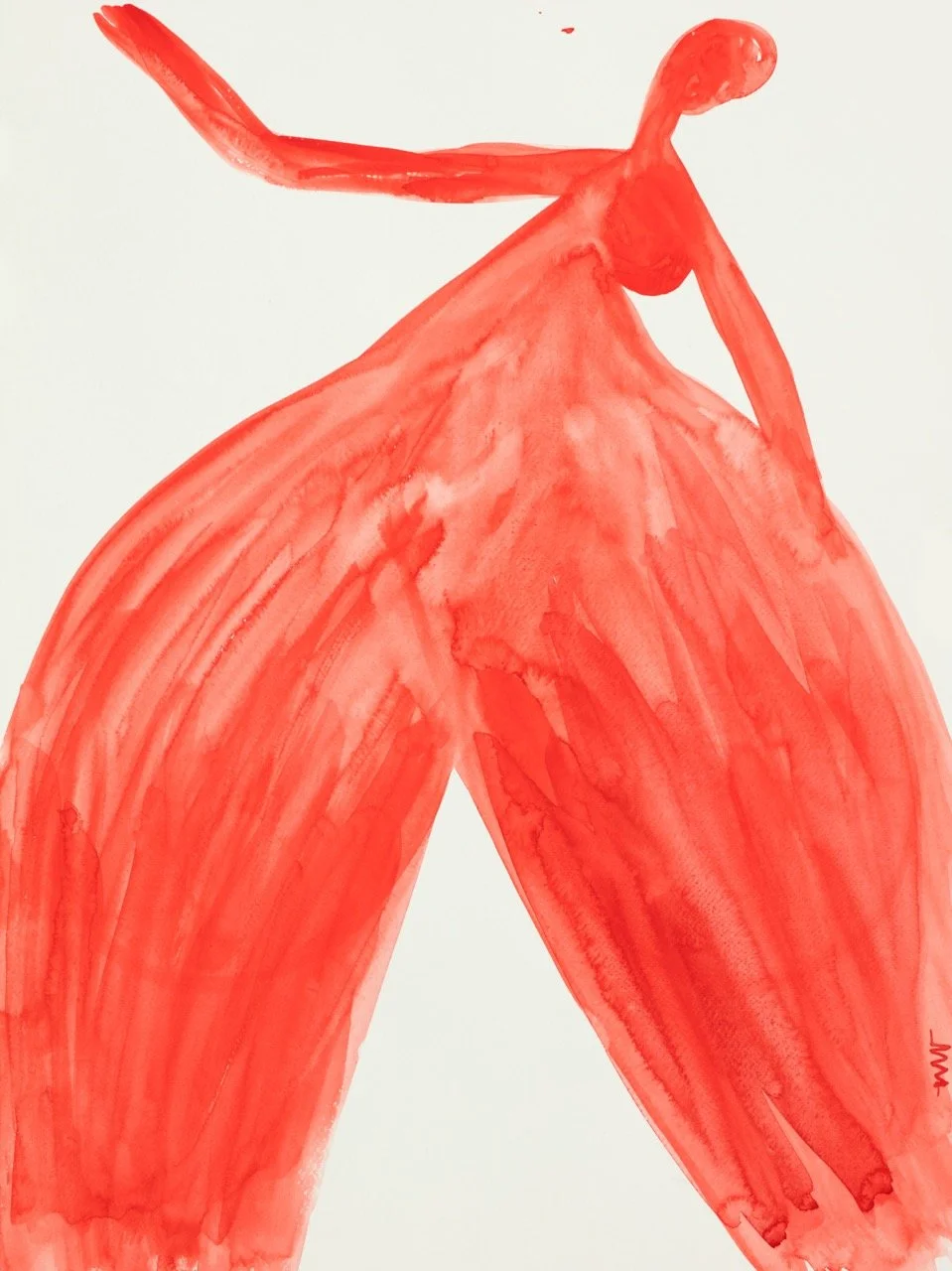 Red dress painted with watercolor on white background