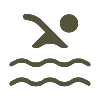 Silhouette of a person swimming in water, depicted with minimal lines.