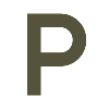The image shows a black letter P on a dark background.
