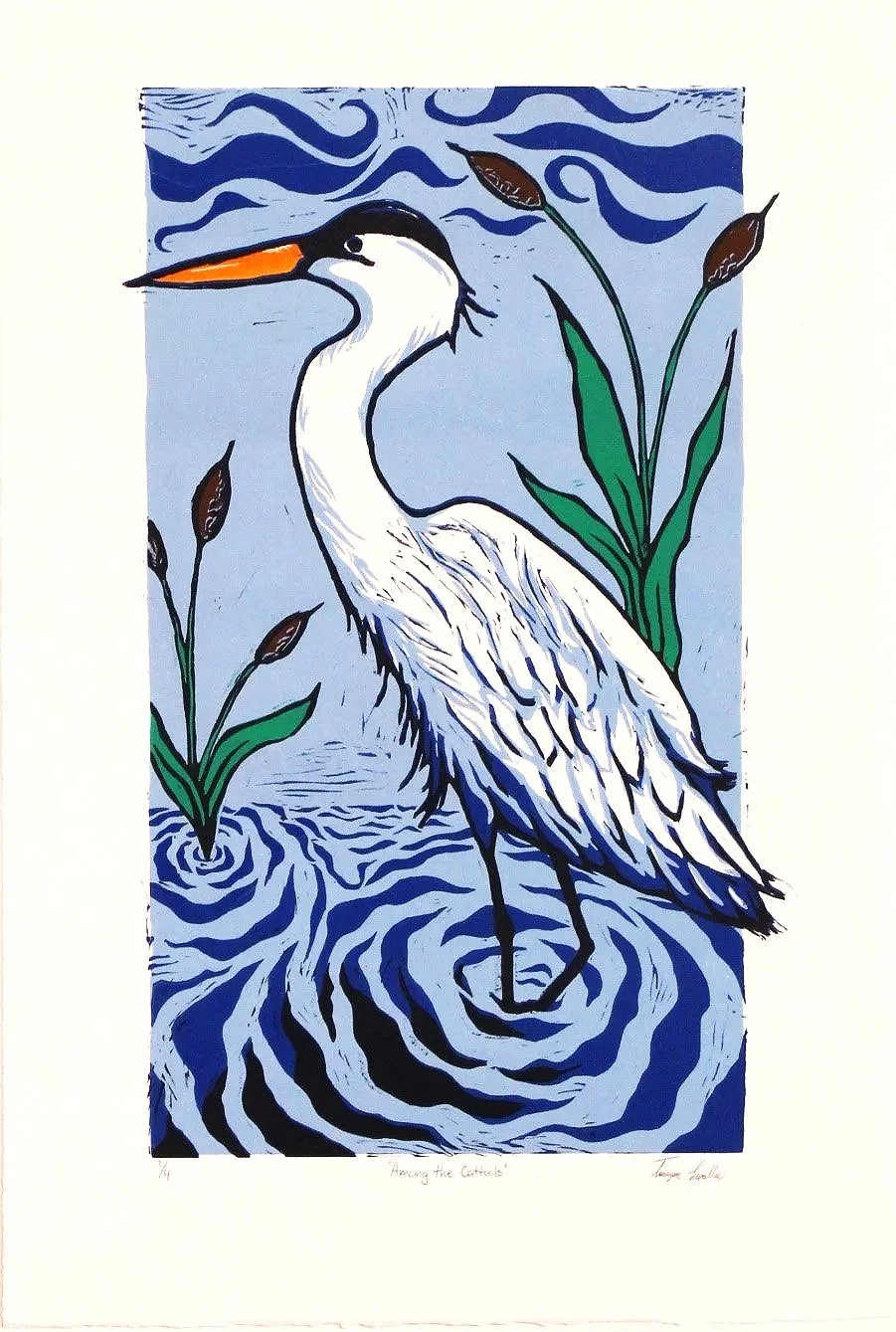 Among the Cattails, 2026, Reduction Print