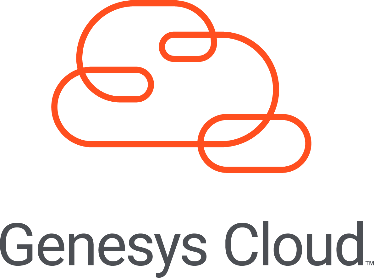 Logotipo de Genesys Cloud con nube de líneas rojas y texto en negro debajo