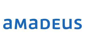 Logotipo con la palabra 'Amadeus' en letras azules.