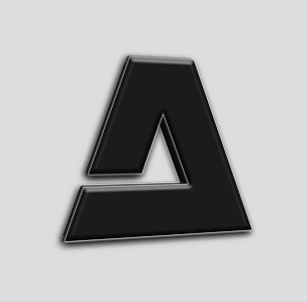 A black, 3D-style letter 'A' on a light gray background.