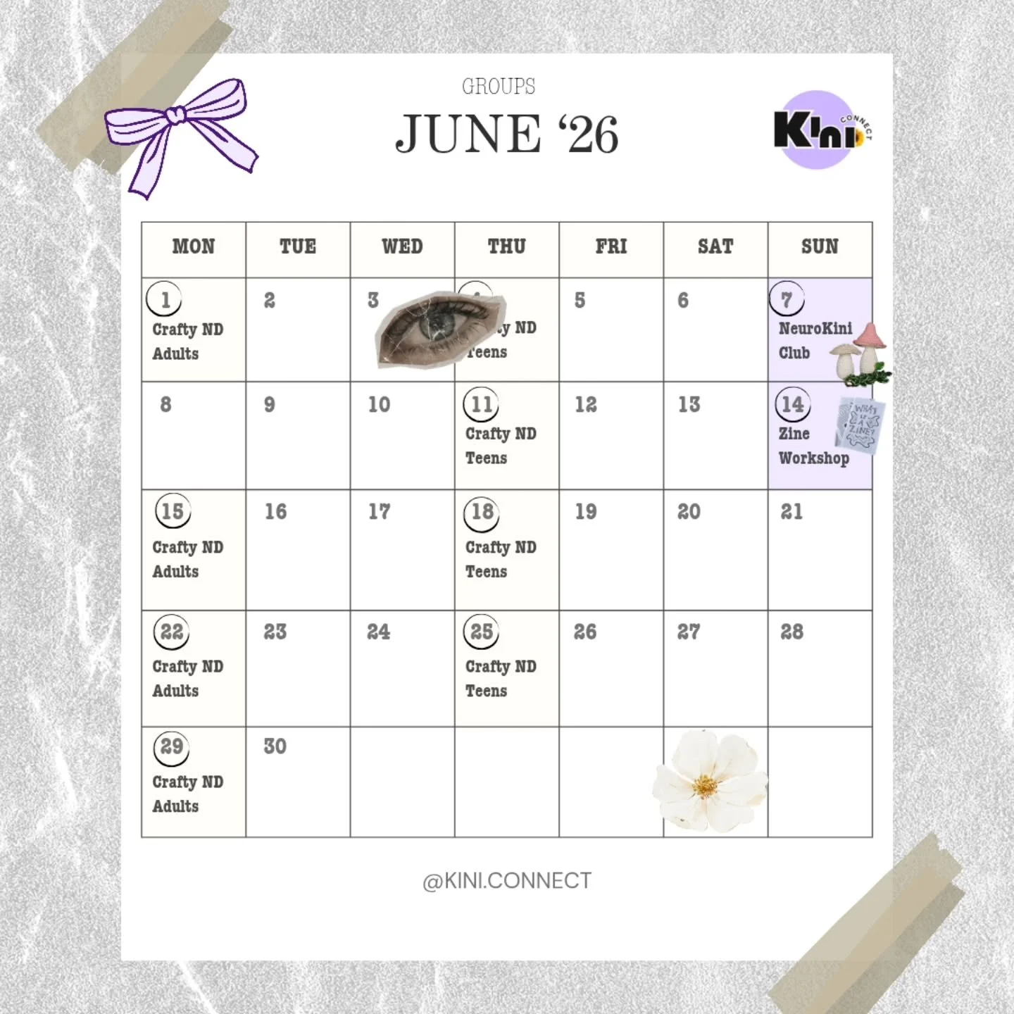 Groups for ND folks at Kini Connect in June!

I'm looking forward to the Zine Workshop for ND Folks coming this Sunday!

P.S. Don't forget the online community is growing and it's free to access

Would you be interested in a monthly online support gr
