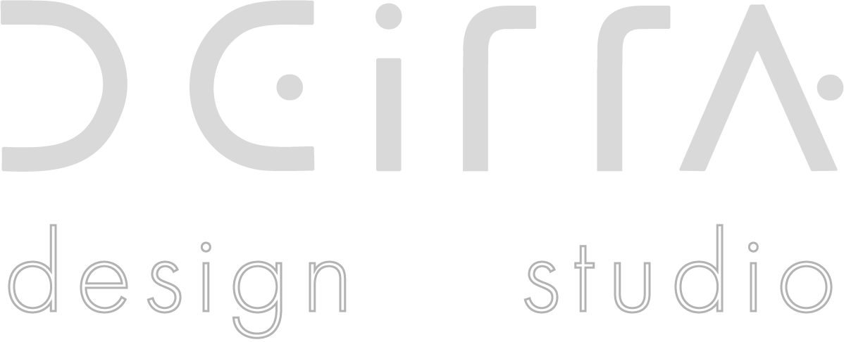 The image features the logo of Della design studio with the word 'Della' in large gray stylized letters and 'design studio' written underneath in smaller gray lowercase letters on a black background.