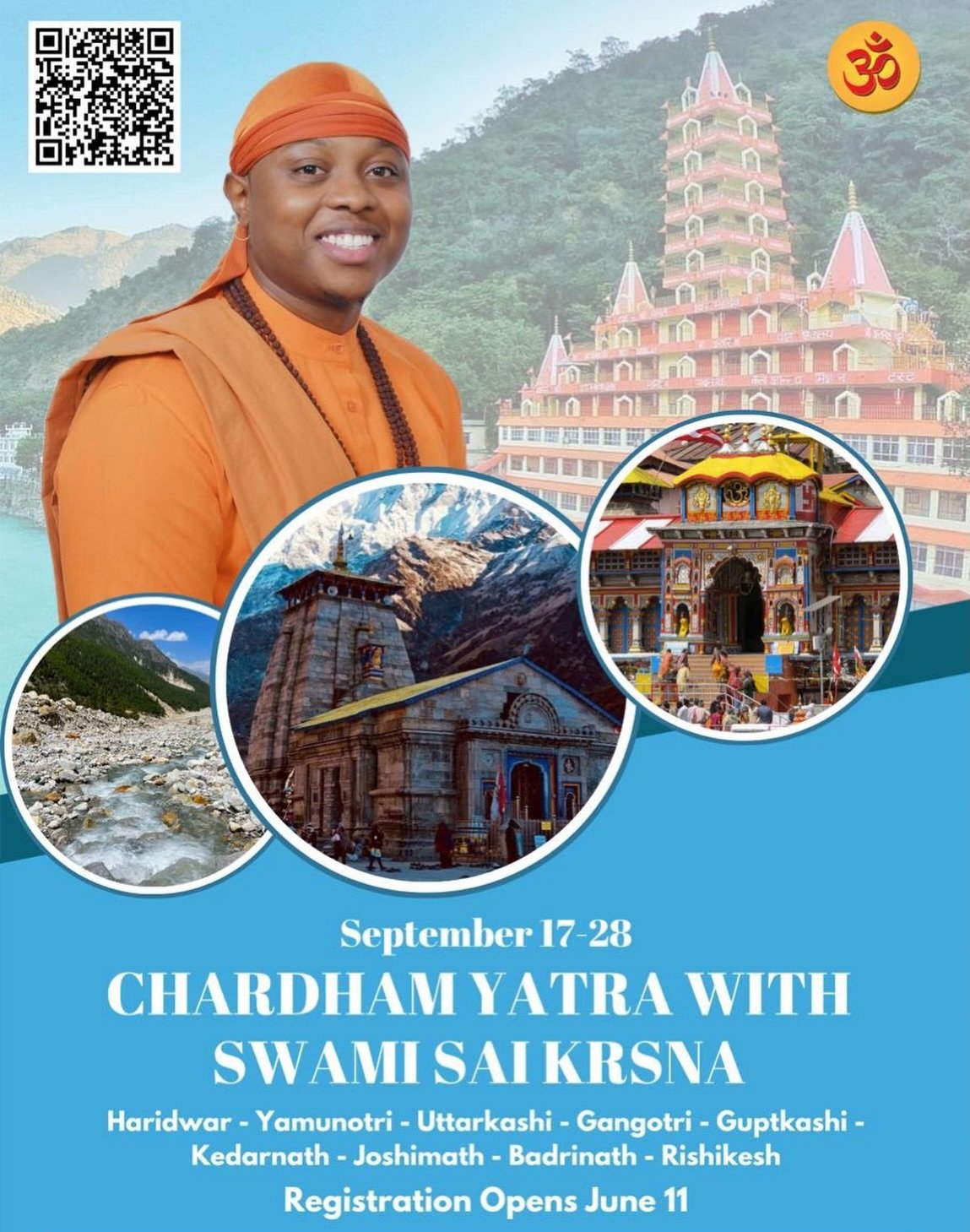 Adesa everyone! Registration for the Char Dham Yatra with Sri Swami Sai Krsna is now open! This will be a life changing experience to travel through the Himalayas with a realized master, and will include initiation into Kriya in Badrinath. Swami has 