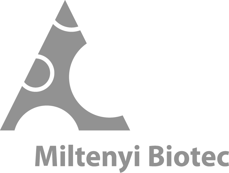 Logo for Miltenyi Biotec featuring a stylized triangle with circular patterns.