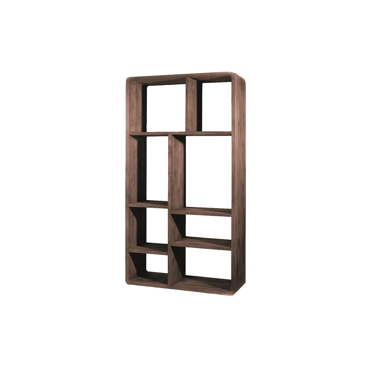 Étagère en bois avec plusieurs compartiments.