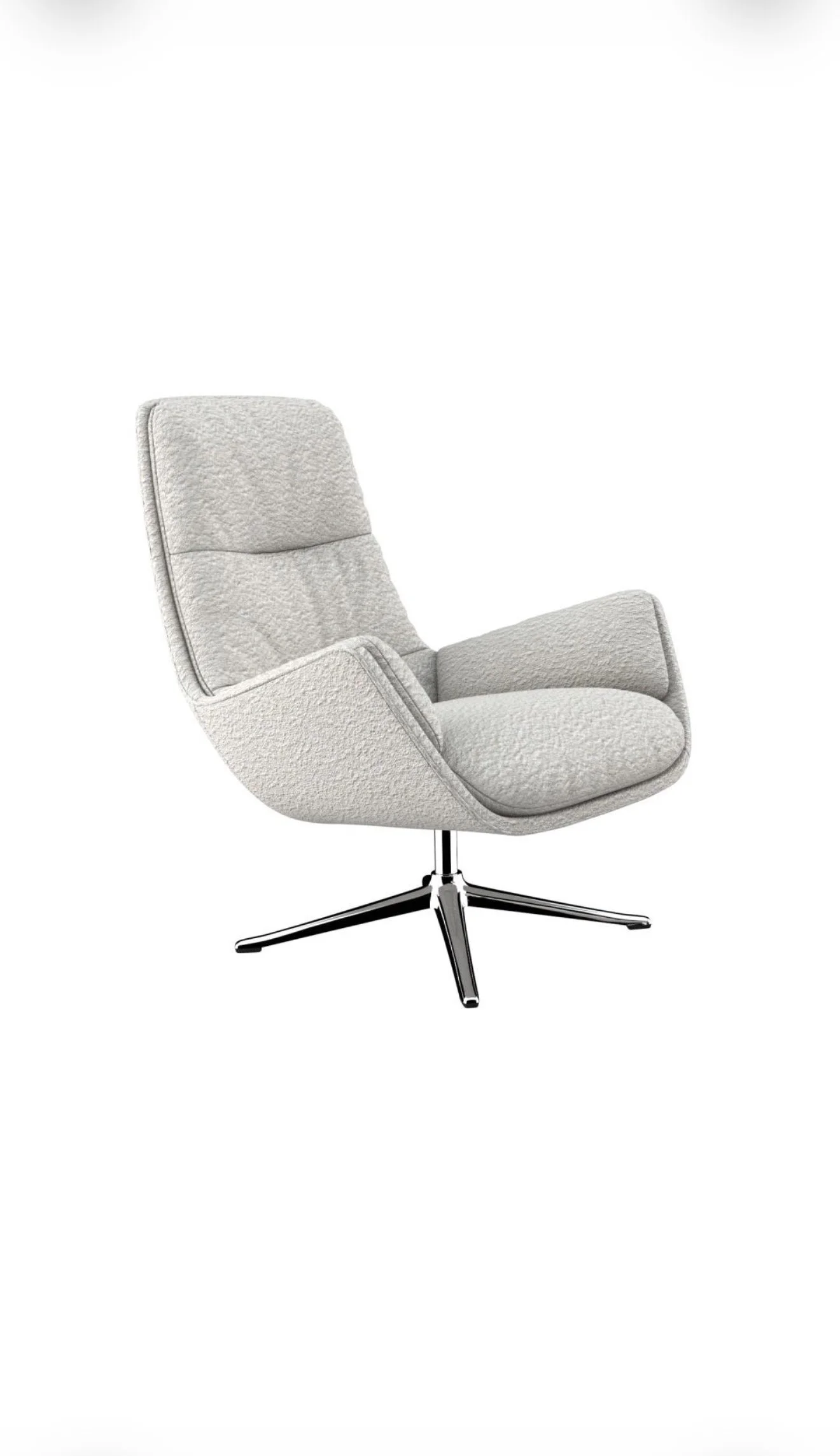 Fauteuil de bureau moderne en tissu gris clair avec base en métal chromé