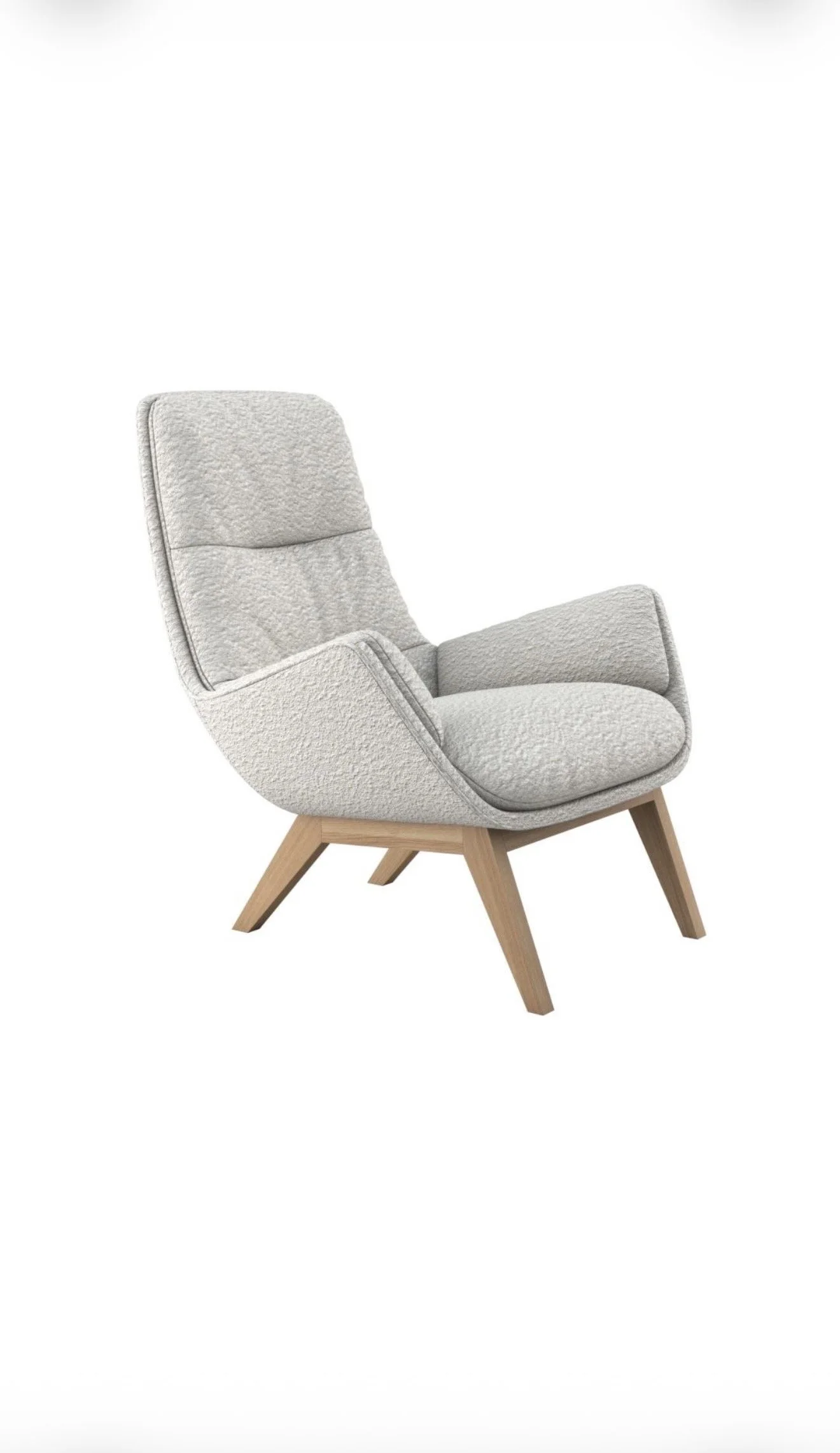Fauteuil moderne en tissu écru avec jambes en bois