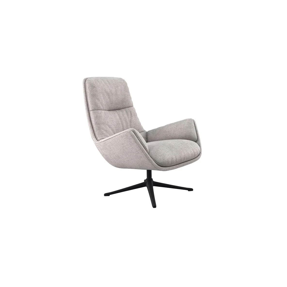 Fauteuil lounge gris clair avec support noir.