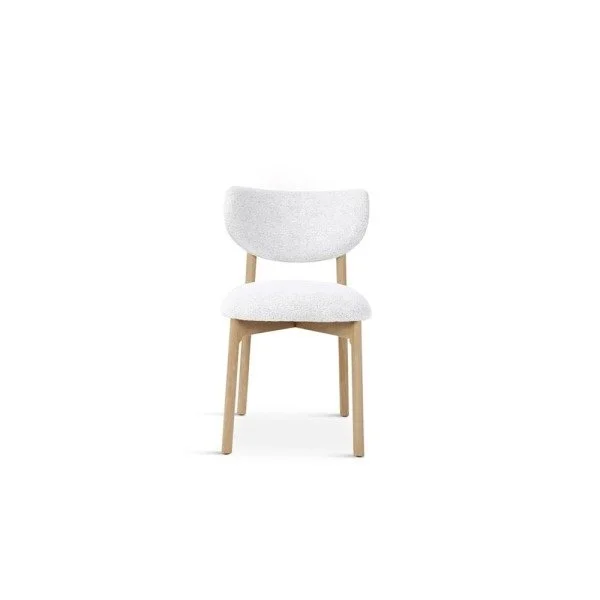 Chaise moderne avec cadre en bois clair et coussin en tissu blanc