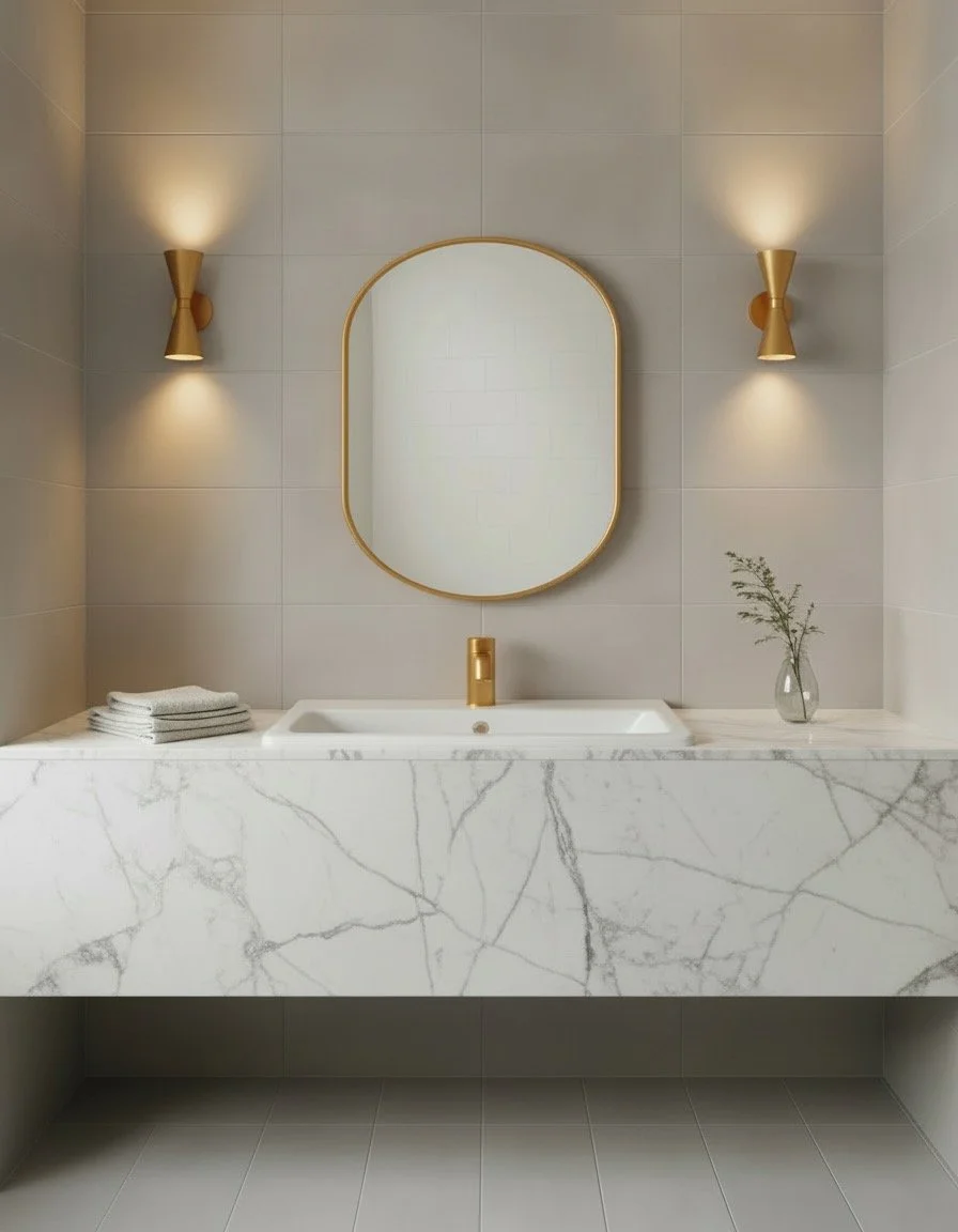 Brushed Gold Pill Shaped Mirror.jpeg